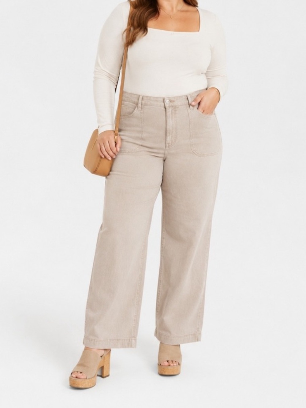 Universal Thread Khaki Tan High Rise Wide Leg Jeans Size 16